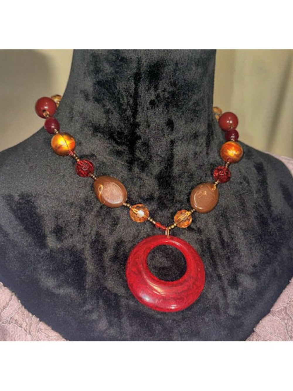 Beaded Statement Necklace, Burgundy, Brown, Wine